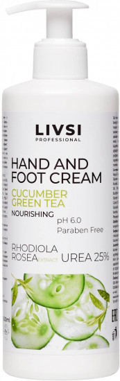 Livsi крем для рук и ног "hand and foot cream cucumber green tea" 500 мл