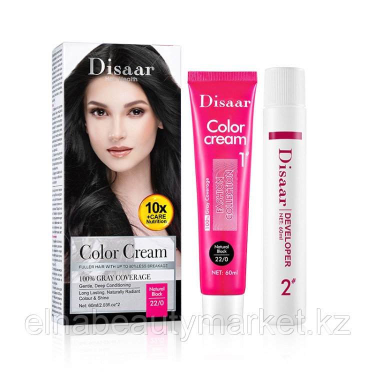 DISAAR Краска для волос COLOR CREAM № 22/0 Natural Black 60мл